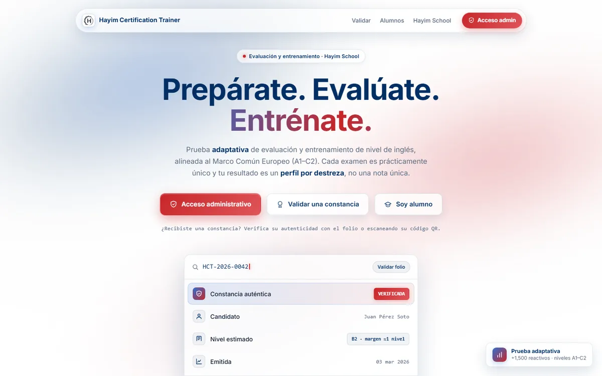 HCT · Hayim Certification Trainer: Software a la medida